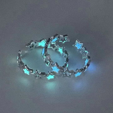 Riolio Fashion Blue Green Luminous Light Star Ring Glow In Dark Fluorescent Heart Ring Women Men Couple Adjustable Finger Rings Jewelry